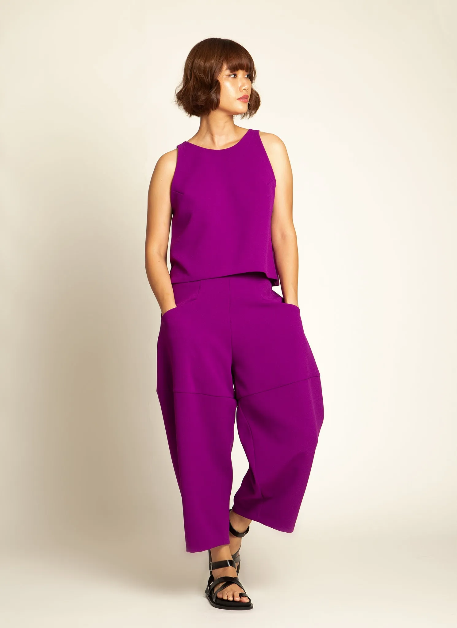 Cachuabi Tomato Tapered Billow Pocket Pant in Magenta Purple