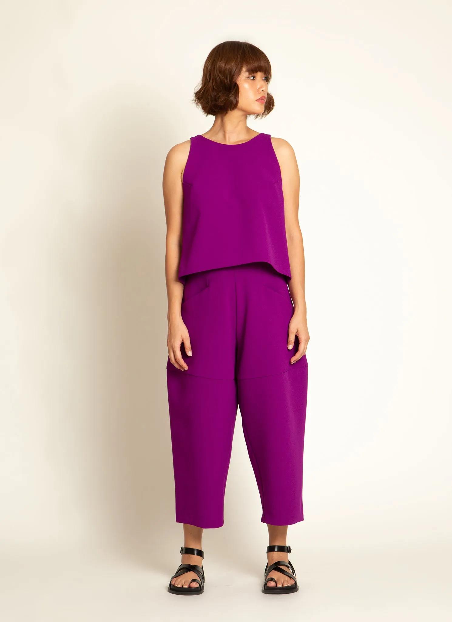 Cachuabi Tomato Tapered Billow Pocket Pant in Magenta Purple
