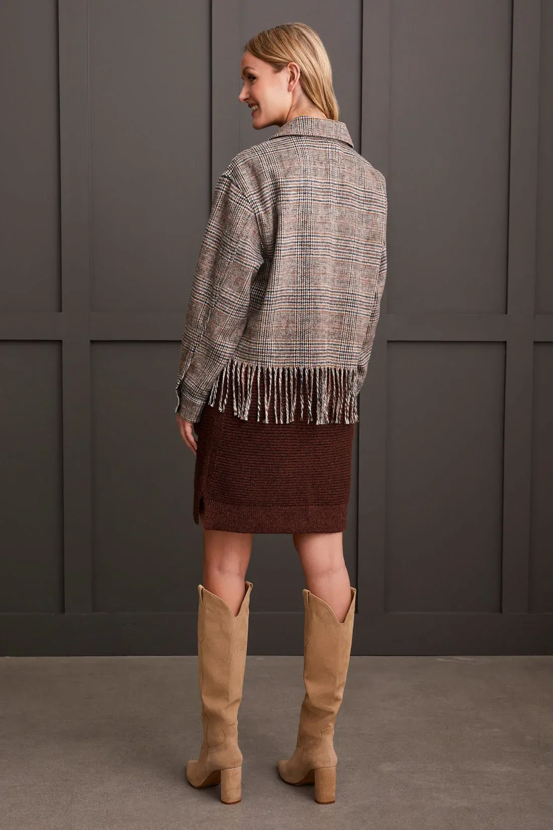 Crop Shacket W Fringe [Almond-5594O]