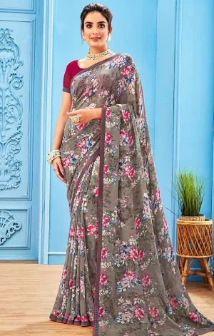 Designer Gray Georgette Printed Saree for Casual Wear (D495)