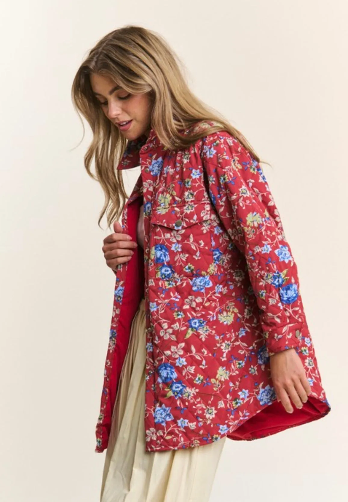 Floral Quilted Button Down Jacket
