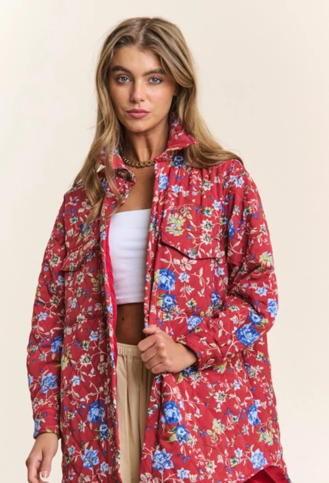 Floral Quilted Button Down Jacket
