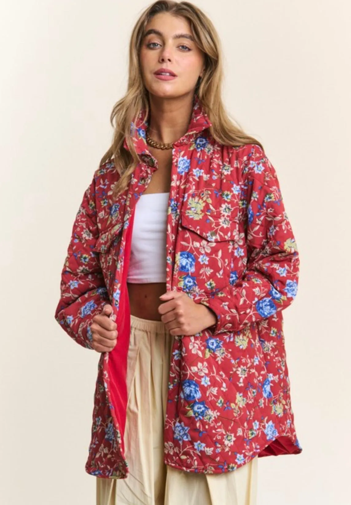 Floral Quilted Button Down Jacket