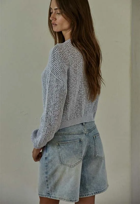 Henley See Through Sweater - Light Blue