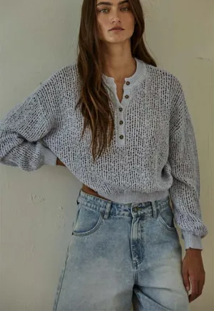 Henley See Through Sweater - Light Blue