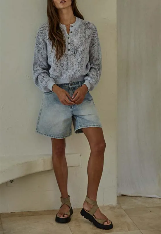 Henley See Through Sweater - Light Blue