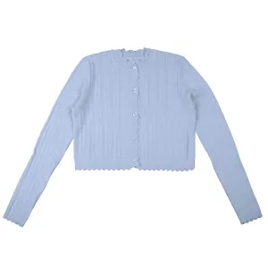Hev Light Blue Cropped Pointelle Cardigan