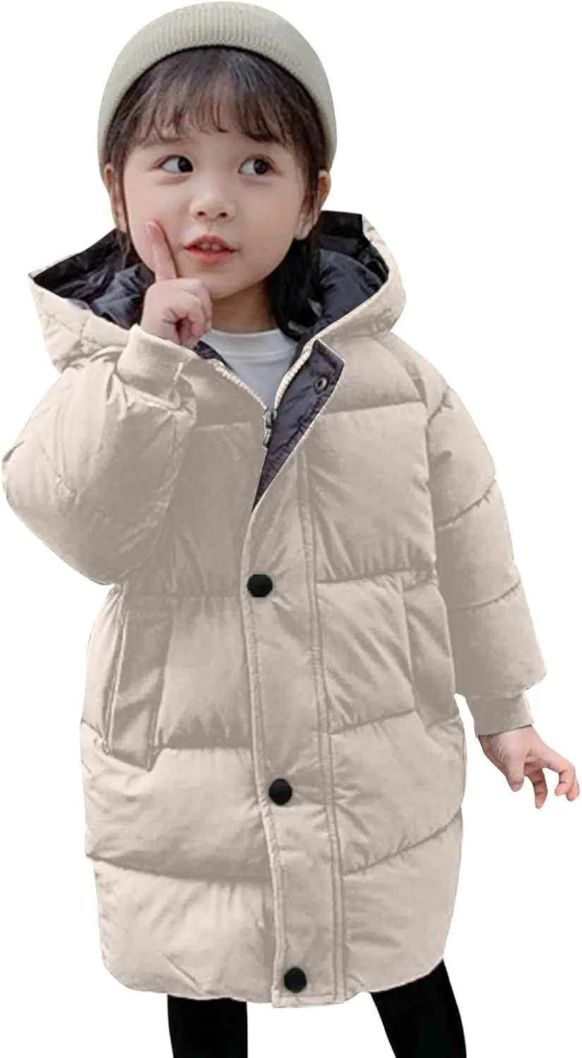 Kids Boys Girls Down Jacket Warm Cotton Padded Coat Hooded Long Puffer Jackets Outerwear Clothes 2-10 Years