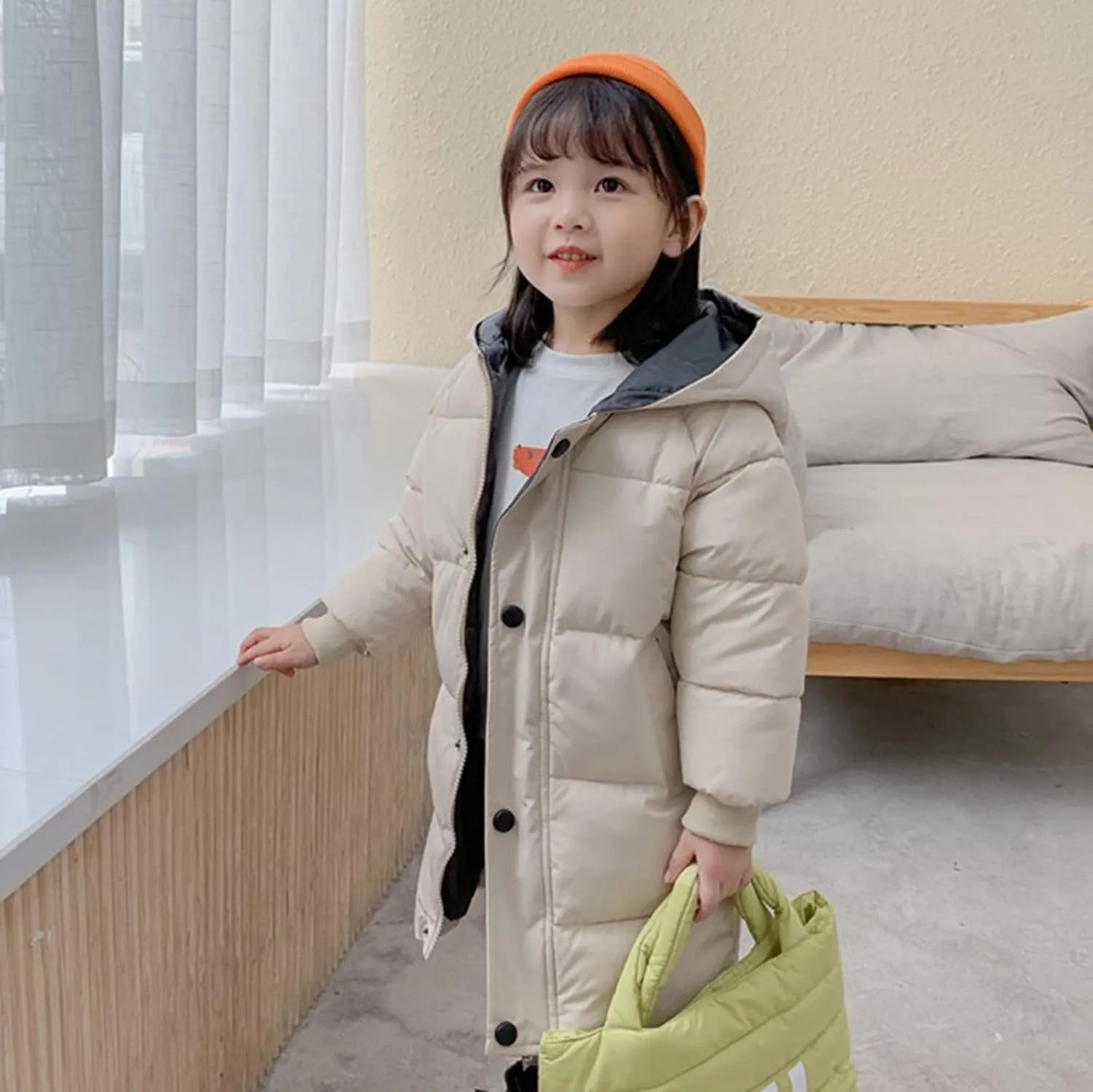 Kids Boys Girls Down Jacket Warm Cotton Padded Coat Hooded Long Puffer Jackets Outerwear Clothes 2-10 Years