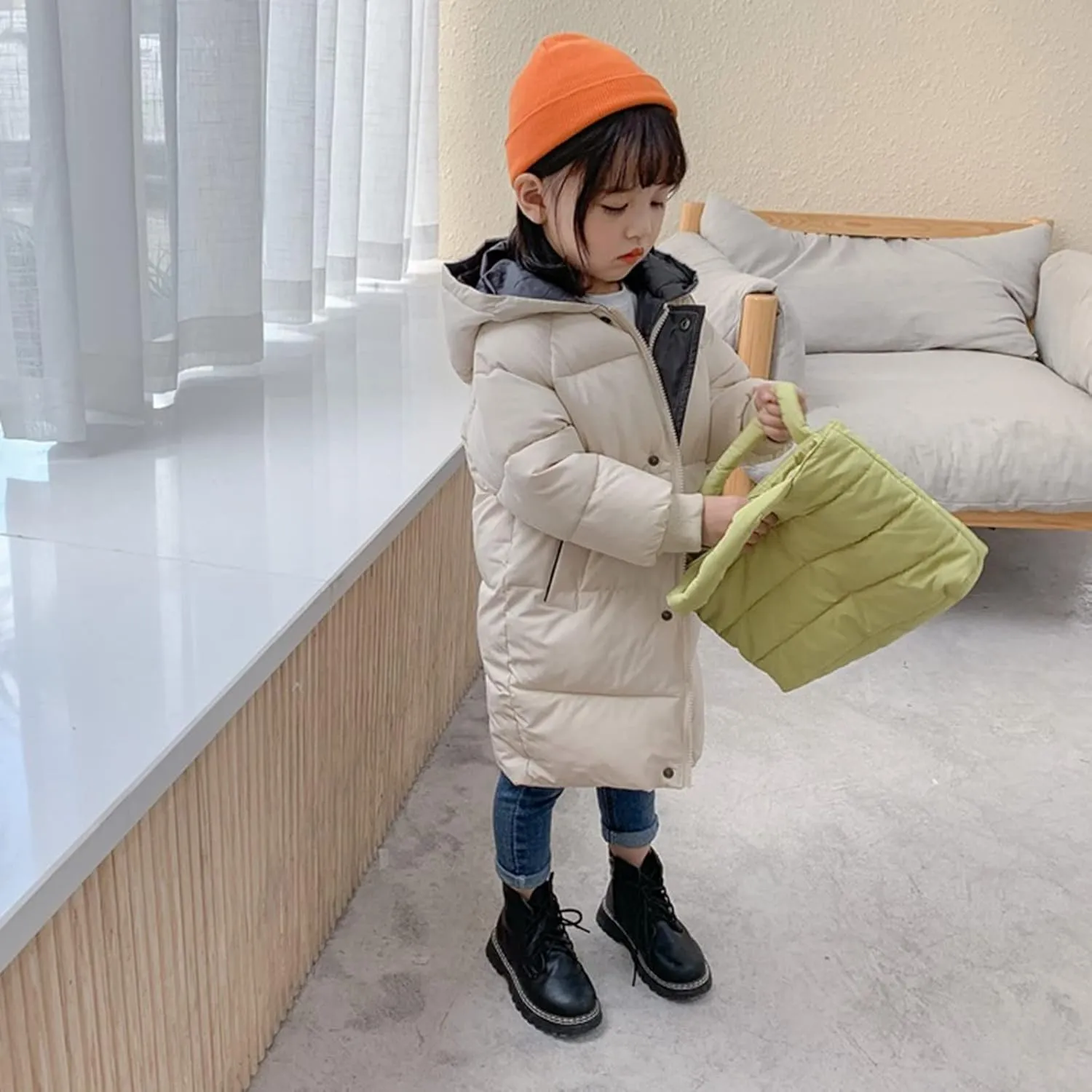 Kids Boys Girls Down Jacket Warm Cotton Padded Coat Hooded Long Puffer Jackets Outerwear Clothes 2-10 Years