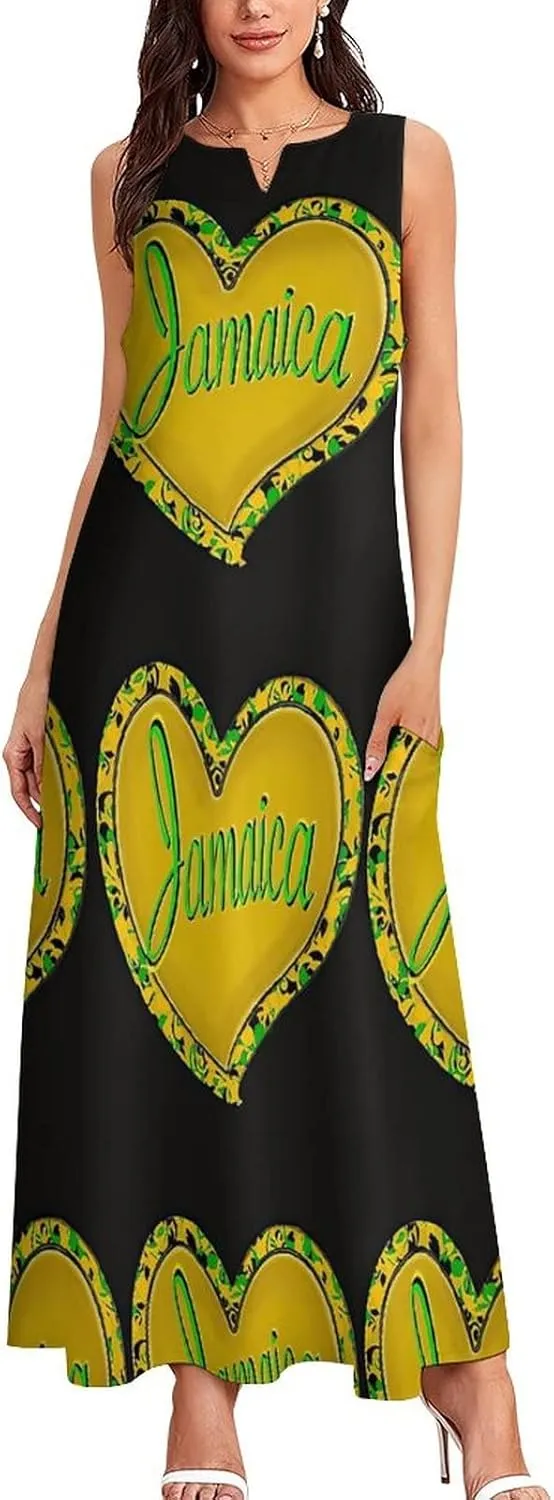 Long Dress Skirts for Womens Summer Top Jamaica Flag Casual V Neck Shift Dress L