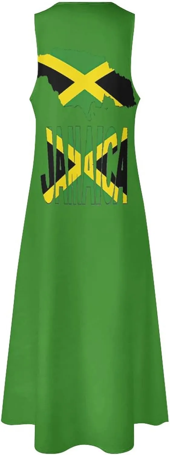Long Dress Skirts for Womens Summer Top Jamaica Flag Casual V Neck Shift Dress L