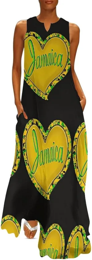 Long Dress Skirts for Womens Summer Top Jamaica Flag Casual V Neck Shift Dress L