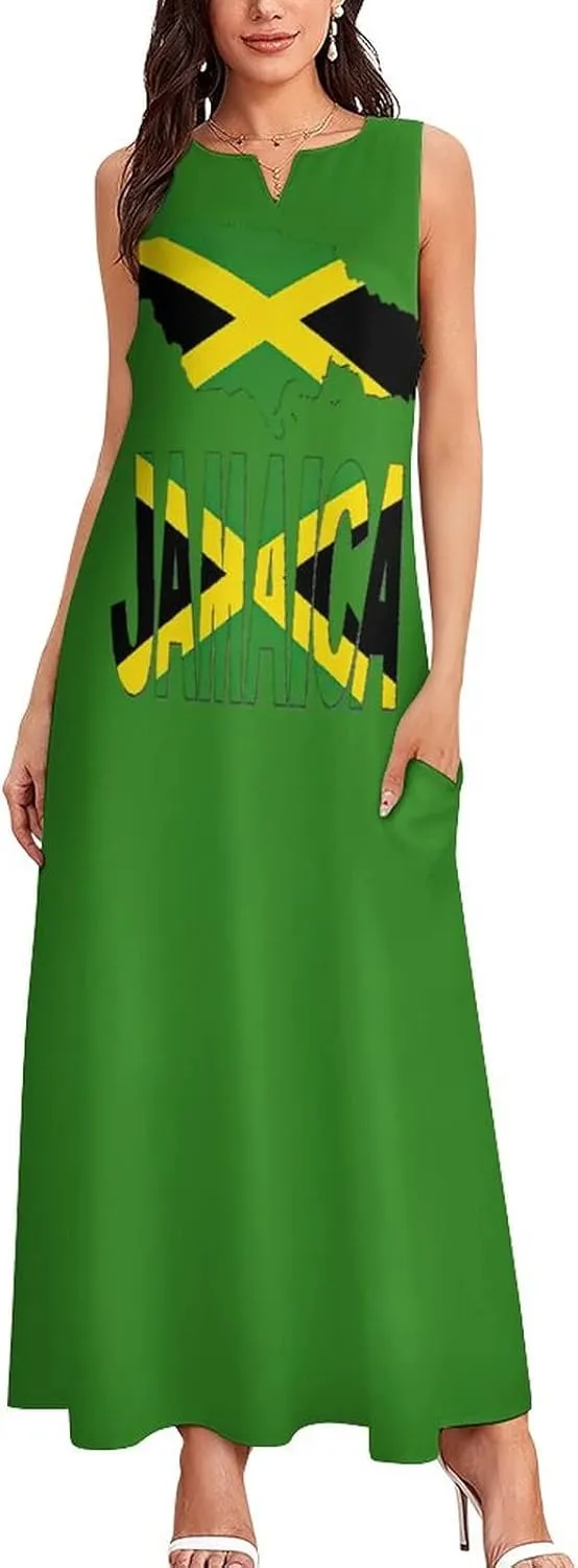 Long Dress Skirts for Womens Summer Top Jamaica Flag Casual V Neck Shift Dress L