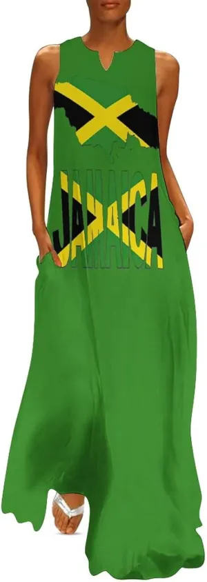 Long Dress Skirts for Womens Summer Top Jamaica Flag Casual V Neck Shift Dress L