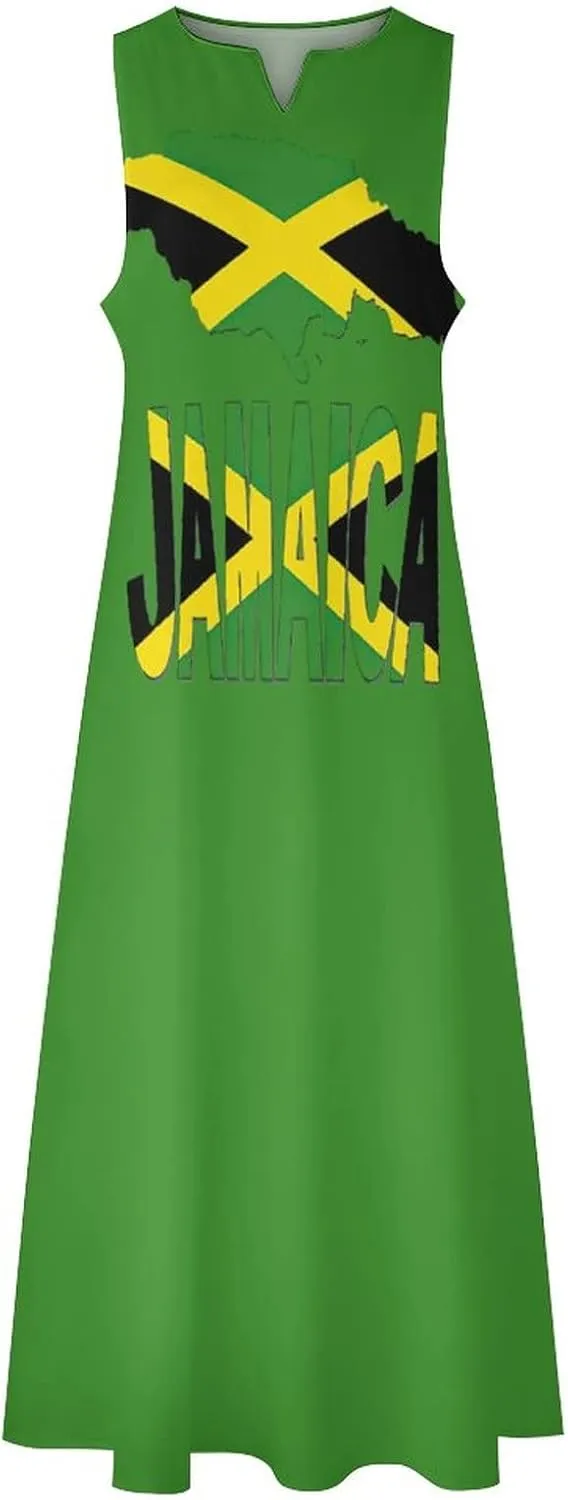 Long Dress Skirts for Womens Summer Top Jamaica Flag Casual V Neck Shift Dress L