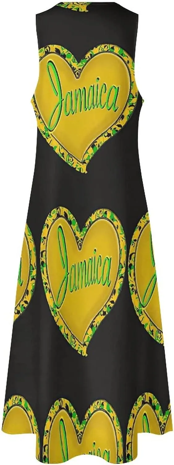 Long Dress Skirts for Womens Summer Top Jamaica Flag Casual V Neck Shift Dress L