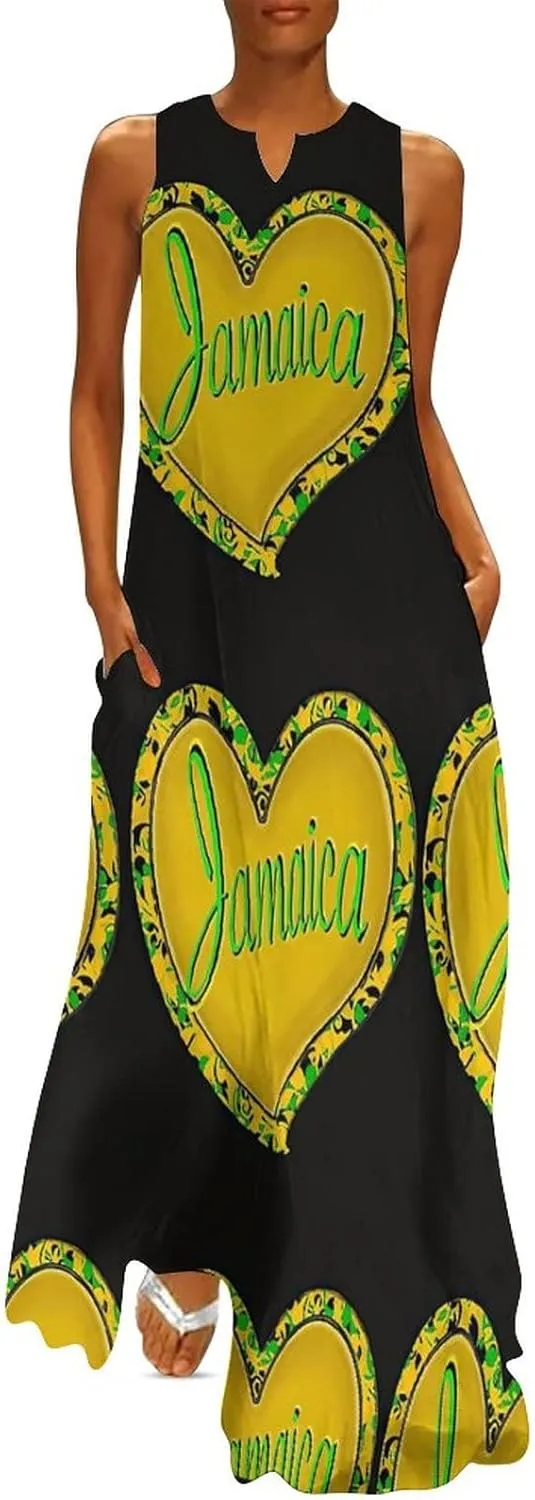 Long Dress Skirts for Womens Summer Top Jamaica Flag Casual V Neck Shift Dress L