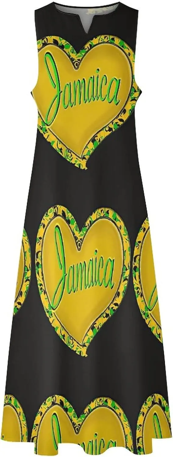Long Dress Skirts for Womens Summer Top Jamaica Flag Casual V Neck Shift Dress L