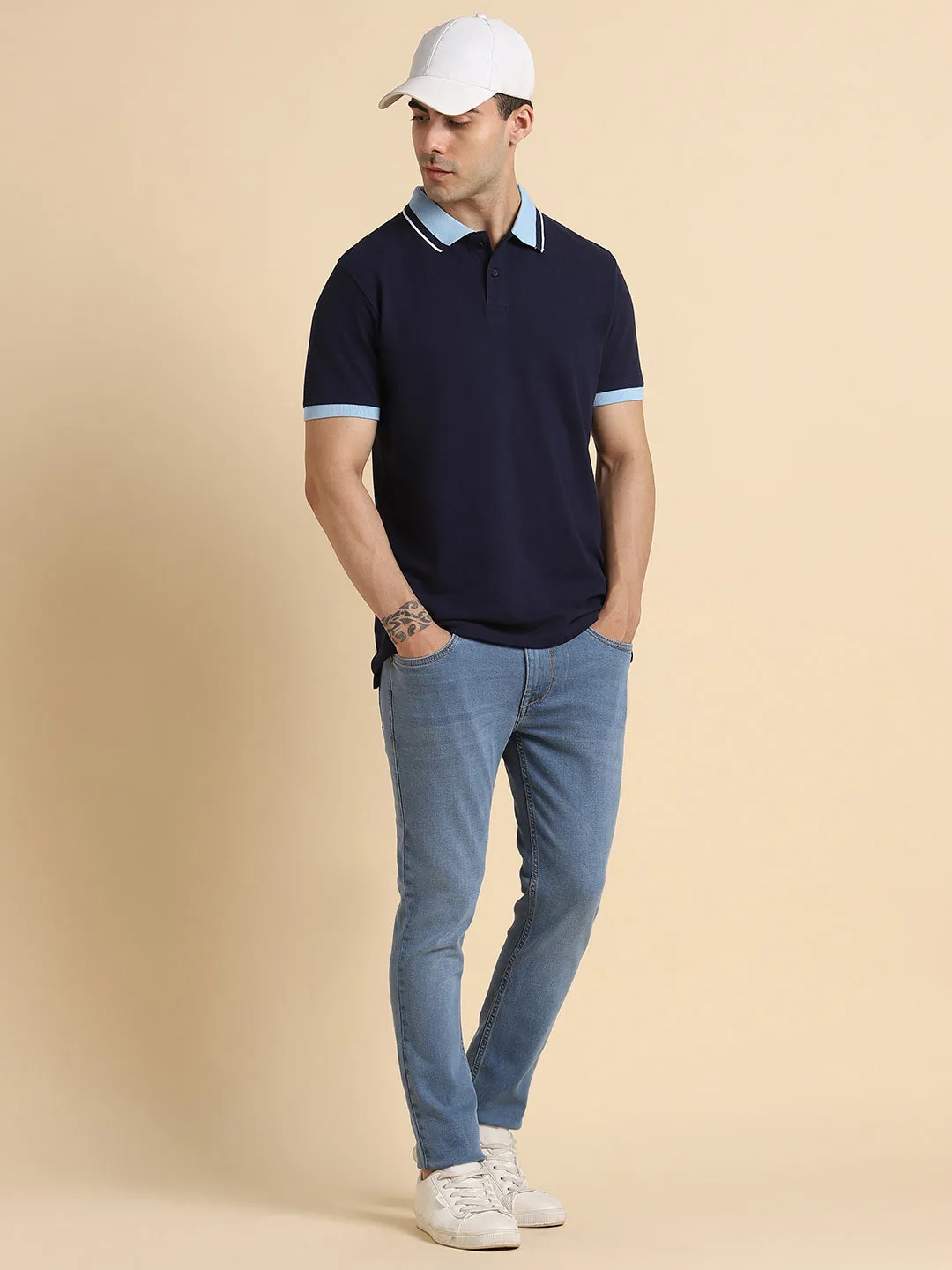 Men's Spread Collar Slim Fit Stripe White Shirts