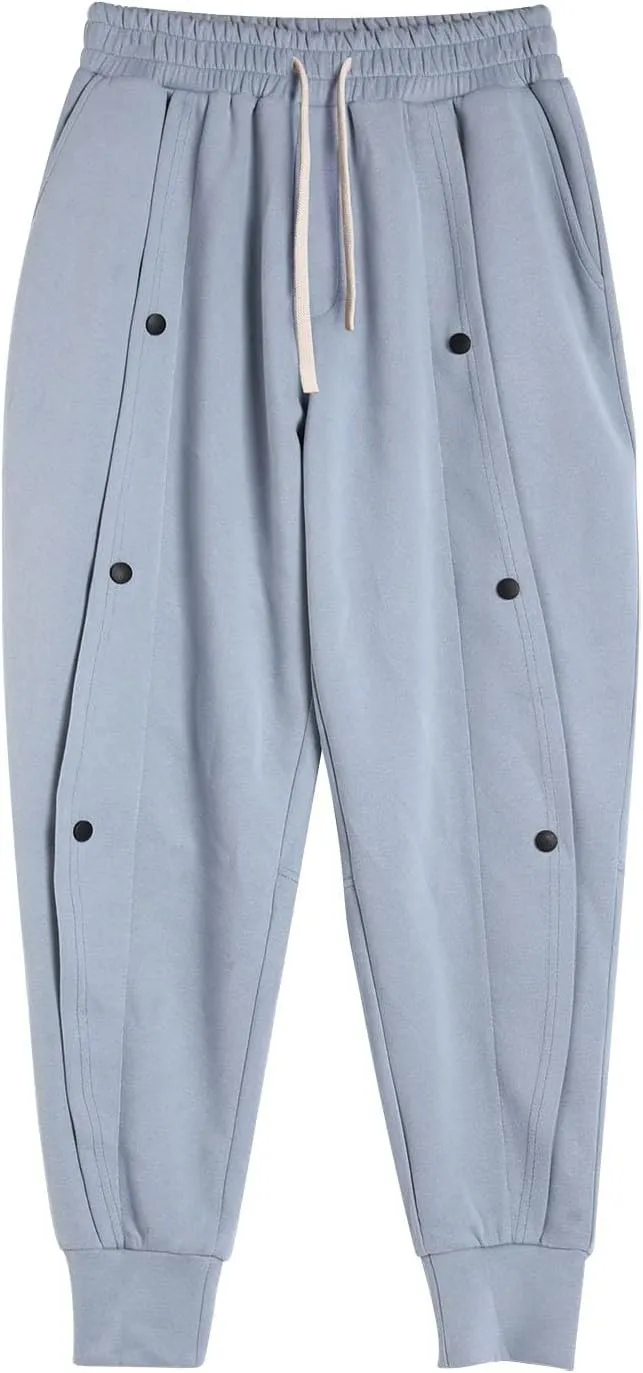 Mens Spring New Sweatpants Solid Color Drawstring Fashion Button Design Tapered Pant Tactical Holiday Outdoor Casual Trousers