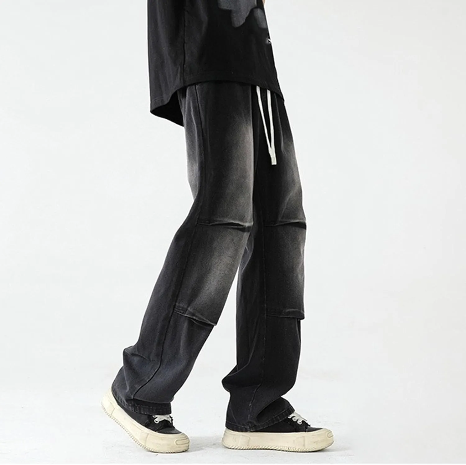 Men's Stretch Jeans Slim Straight Cargo Jeans Straight Comfort Elastic Waist Casual Pants Hip Hop Pants with Pockets