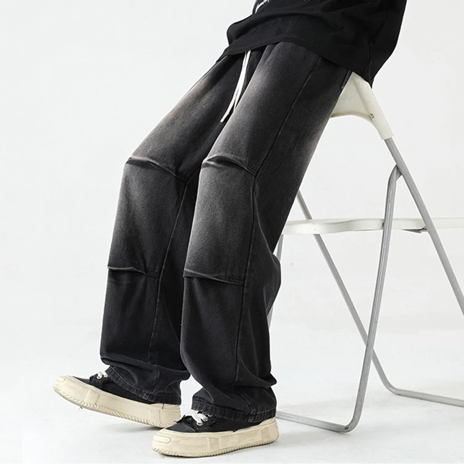 Men's Stretch Jeans Slim Straight Cargo Jeans Straight Comfort Elastic Waist Casual Pants Hip Hop Pants with Pockets