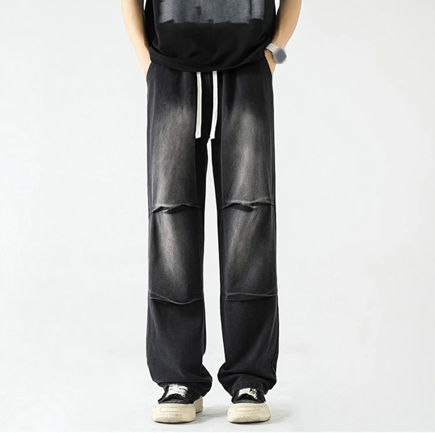 Men's Stretch Jeans Slim Straight Cargo Jeans Straight Comfort Elastic Waist Casual Pants Hip Hop Pants with Pockets