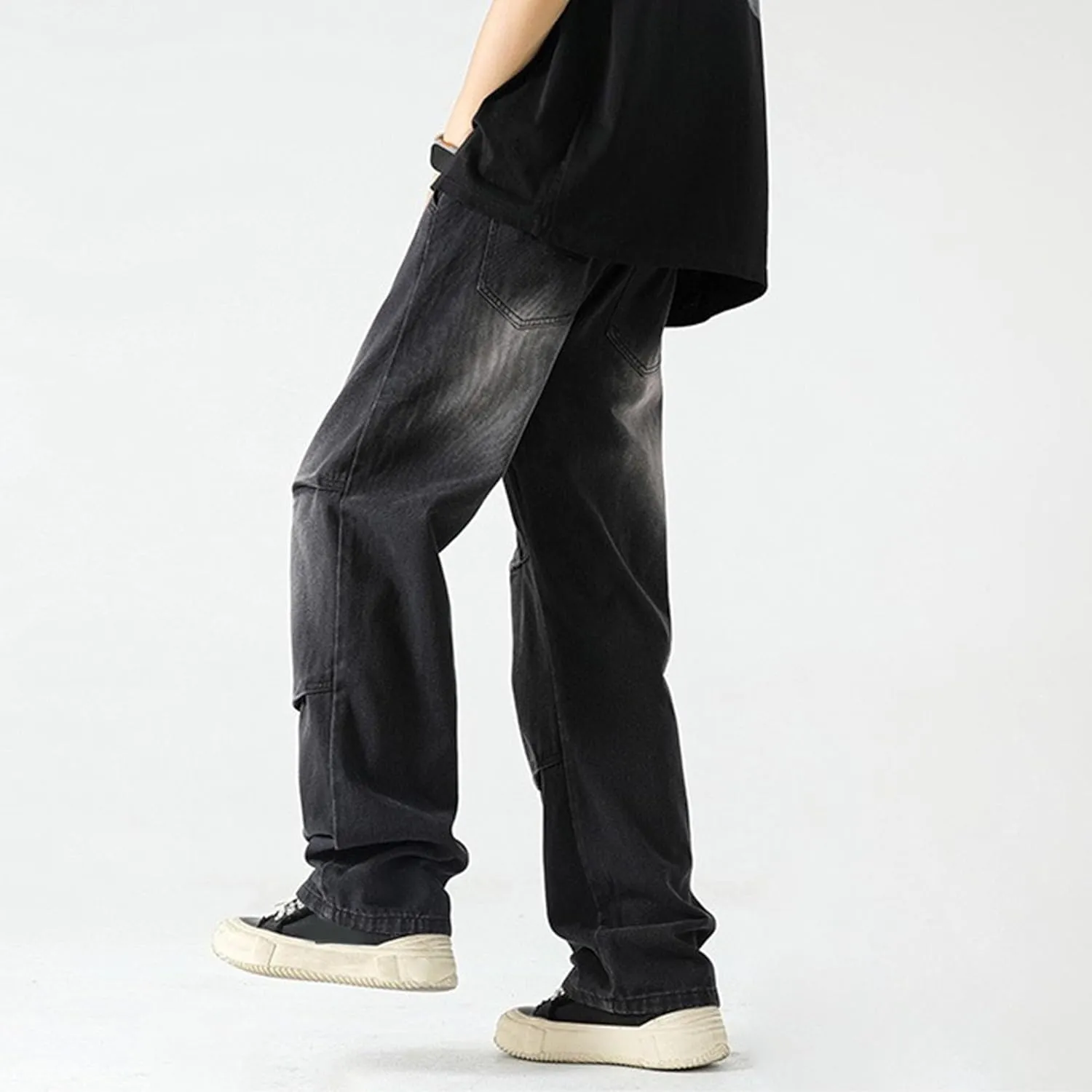 Men's Stretch Jeans Slim Straight Cargo Jeans Straight Comfort Elastic Waist Casual Pants Hip Hop Pants with Pockets