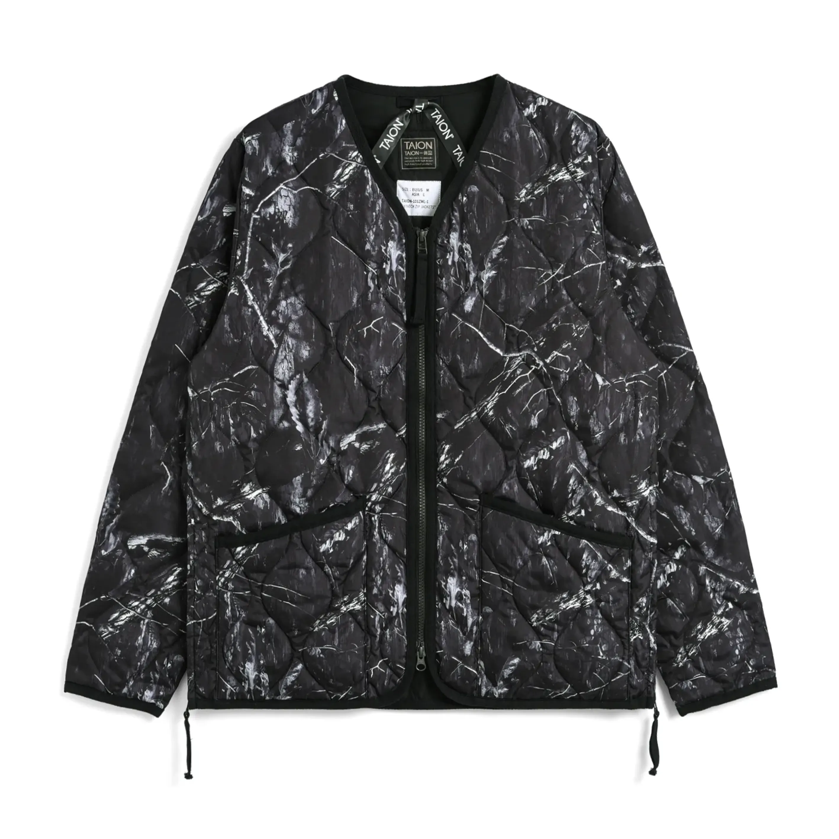 Military Zip V-Neck Down Jacket - Dark Tree