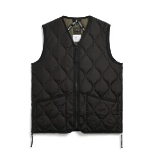 Military Zip V-Neck Down Vest - Black