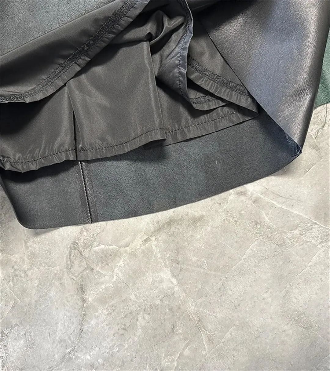 Pulcykp Women Leather A-Line Midi Skirt High Waist Knee-Length Skirt with Belt Slim Real Leather Skirts