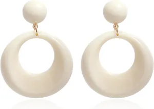 Simple Retro 70s Disco Earrings for Women White Acrylic Dangle Drop Earrings Jewelry Gift