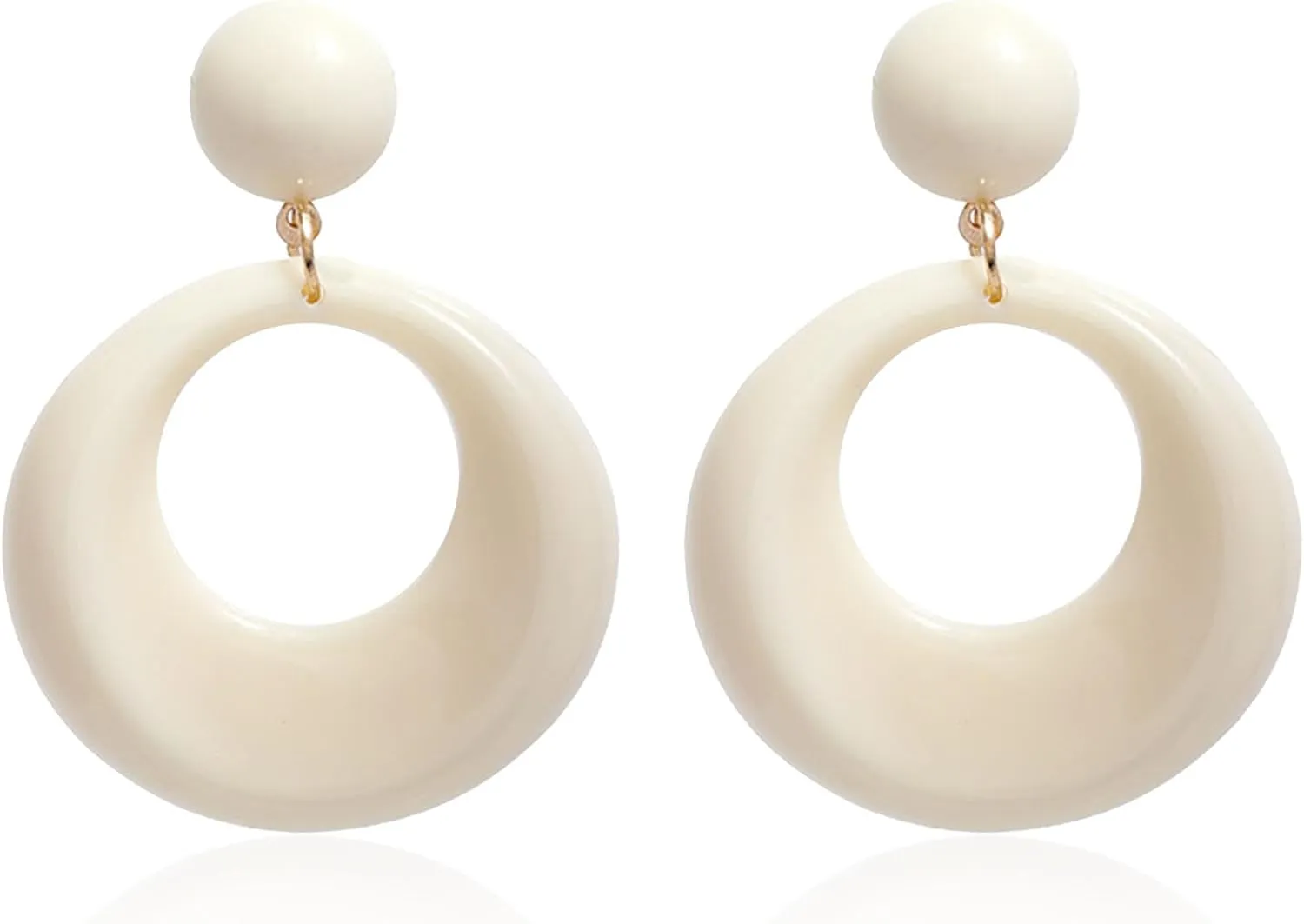 Simple Retro 70s Disco Earrings for Women White Acrylic Dangle Drop Earrings Jewelry Gift