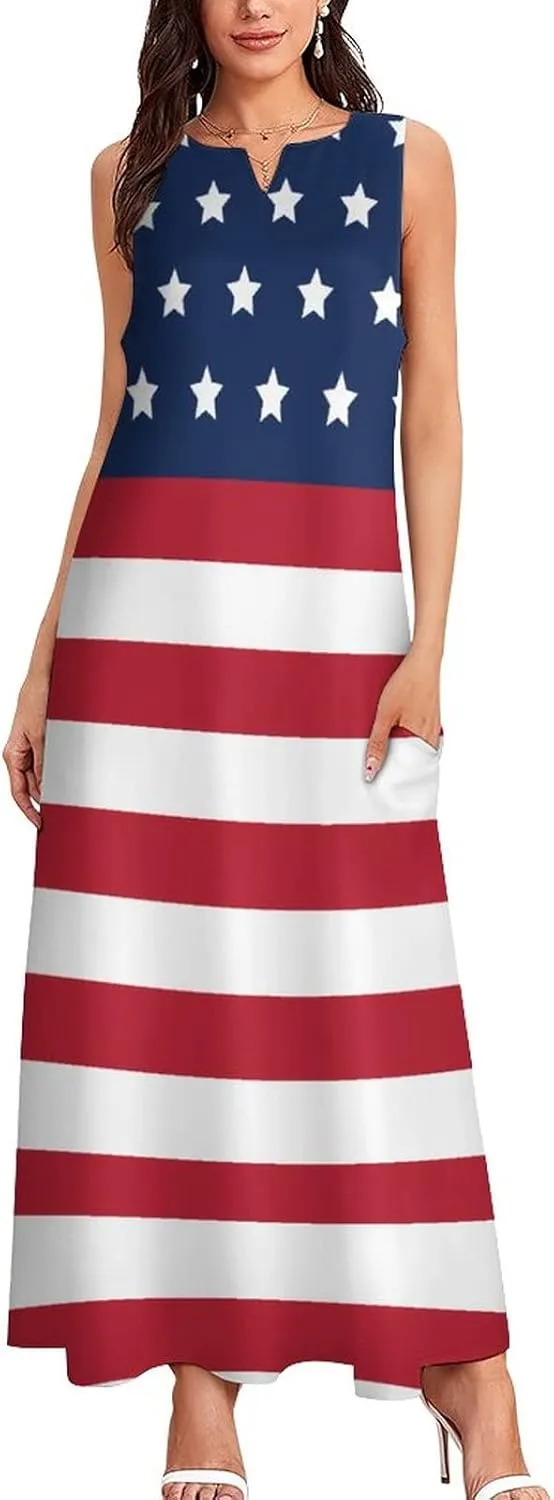 TAIZIYEAH Long Dress Elegant Casual Long Dress American Flag Girls Summer Sunshine Beach Skirts for Womens L