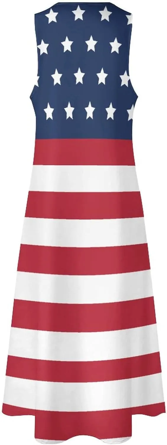 TAIZIYEAH Long Dress Elegant Casual Long Dress American Flag Girls Summer Sunshine Beach Skirts for Womens L