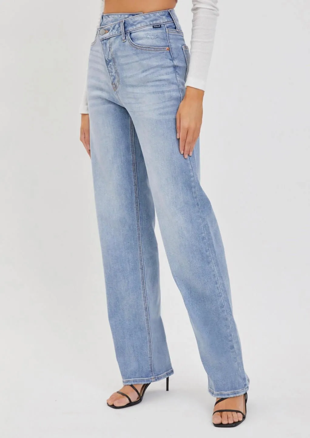 The Jillian Jeans: High Rise Asymmetrical Button Dad Jean