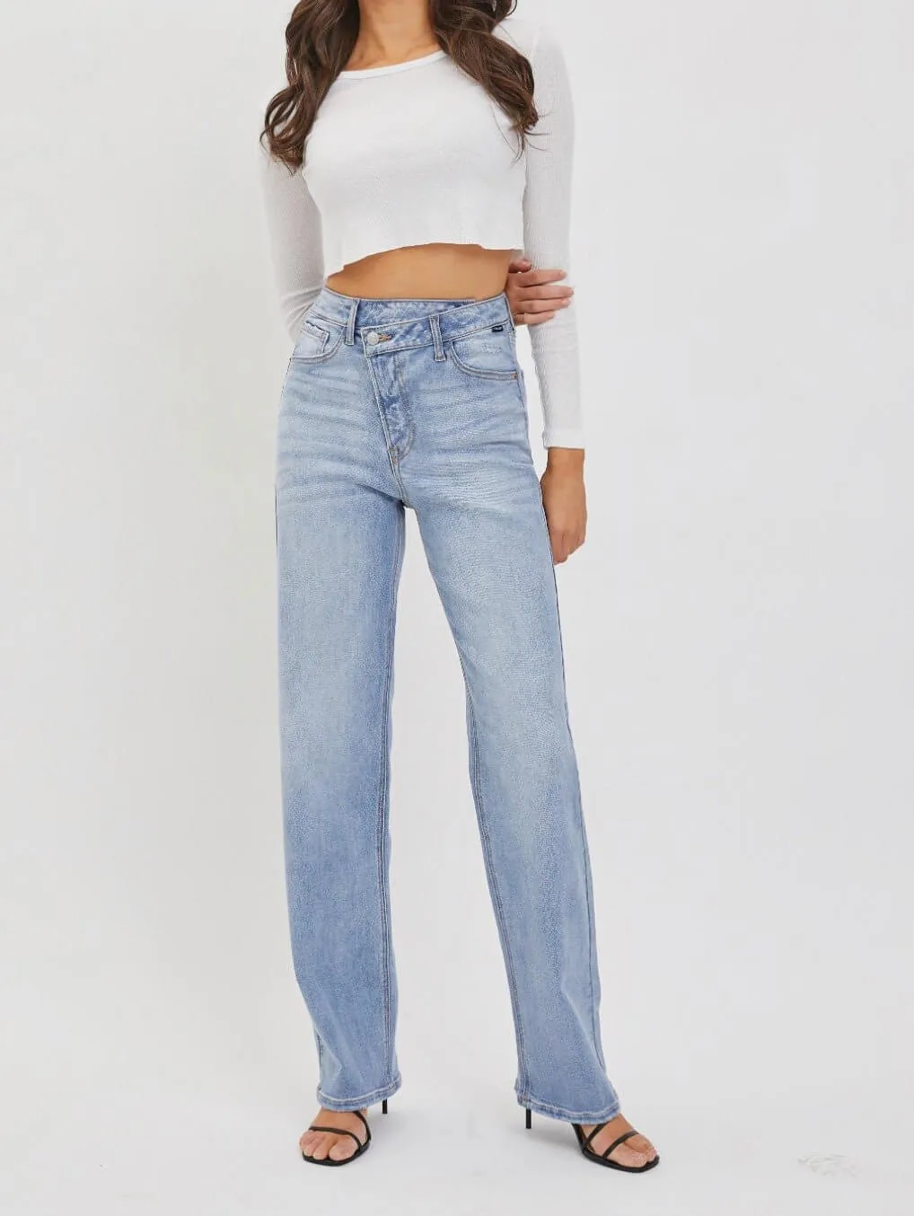 The Jillian Jeans: High Rise Asymmetrical Button Dad Jean