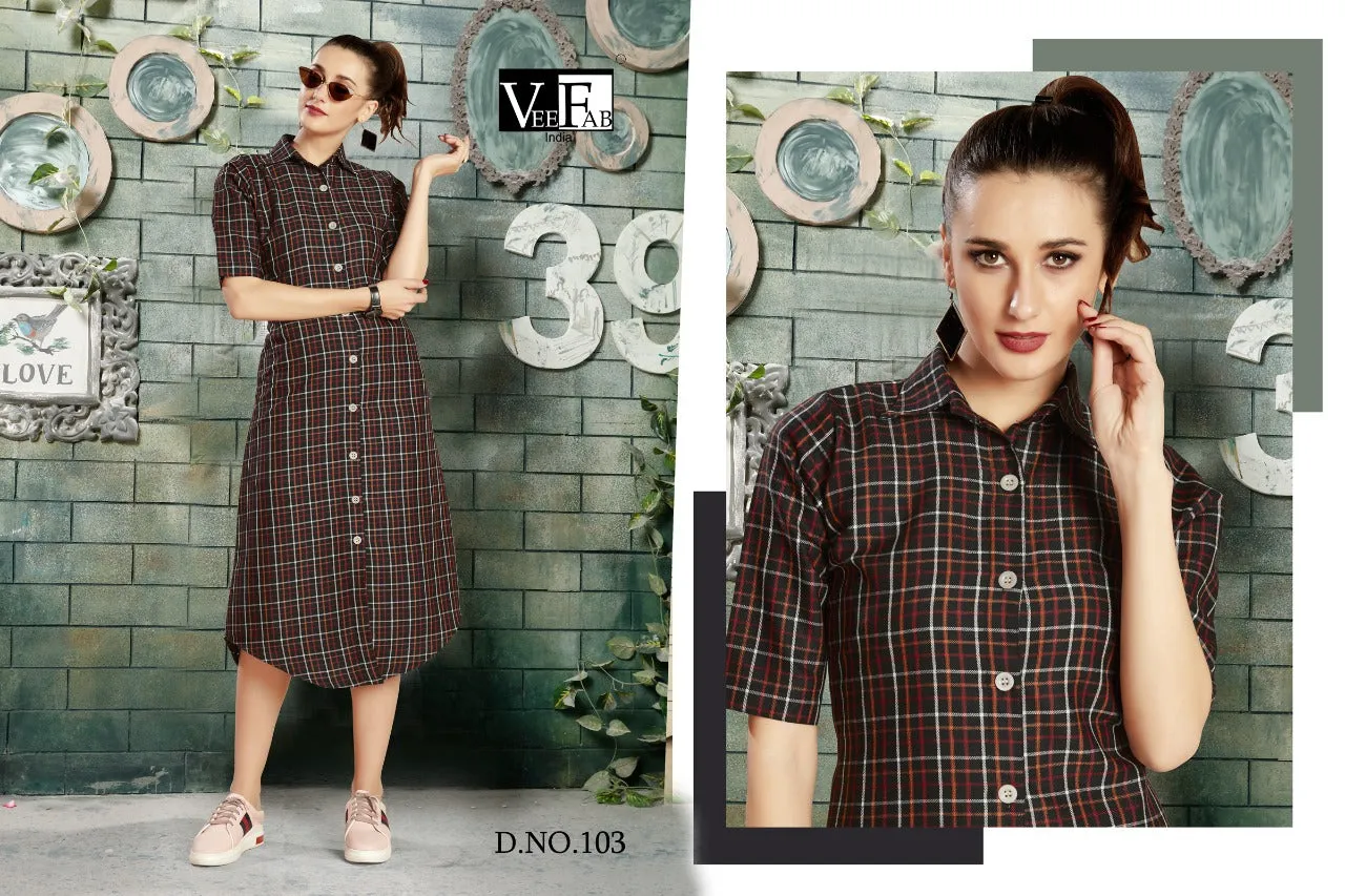 Vee Fab Launched Checksmate Cotton Casual Wear Kurtis Collection