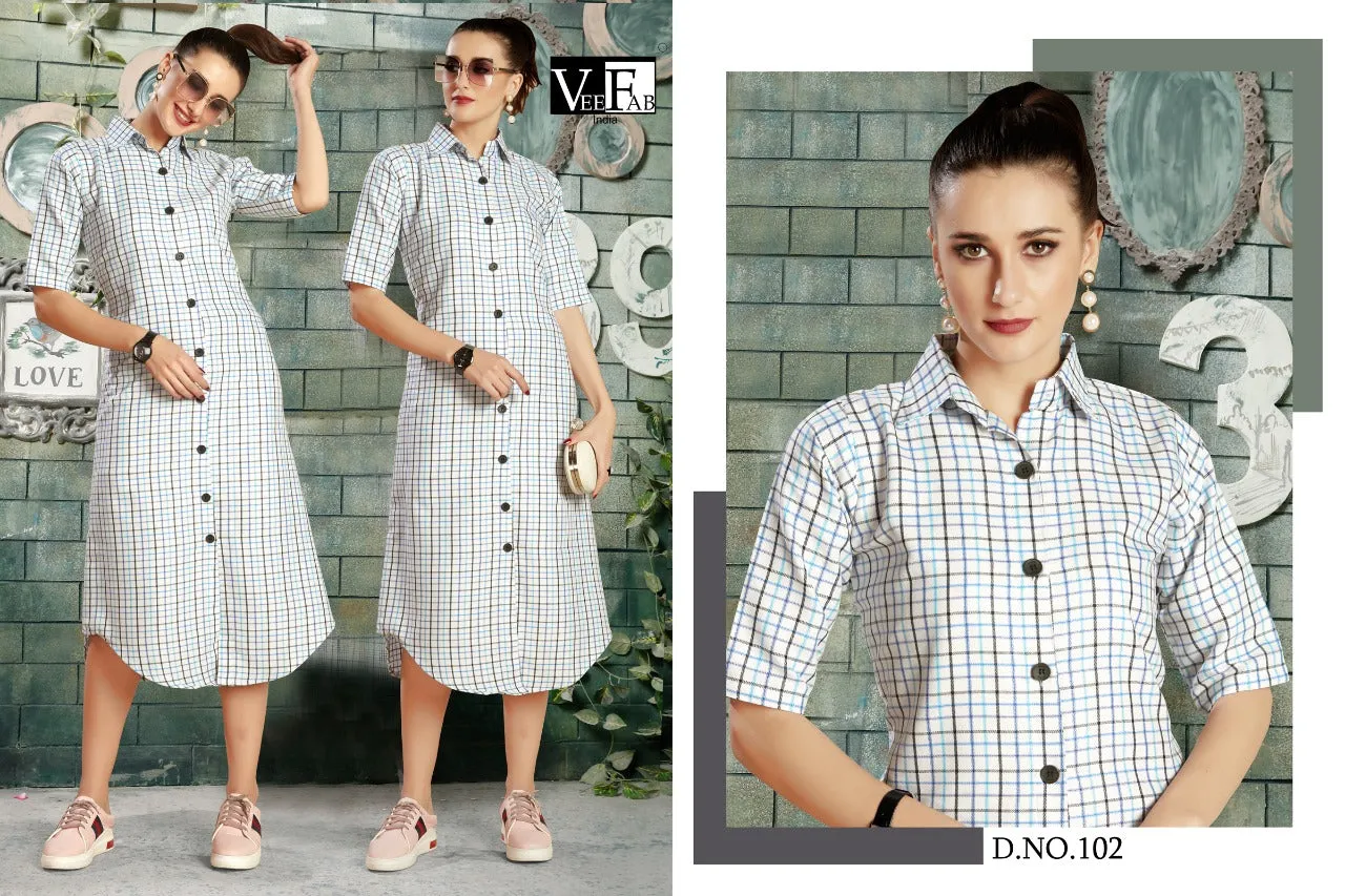 Vee Fab Launched Checksmate Cotton Casual Wear Kurtis Collection
