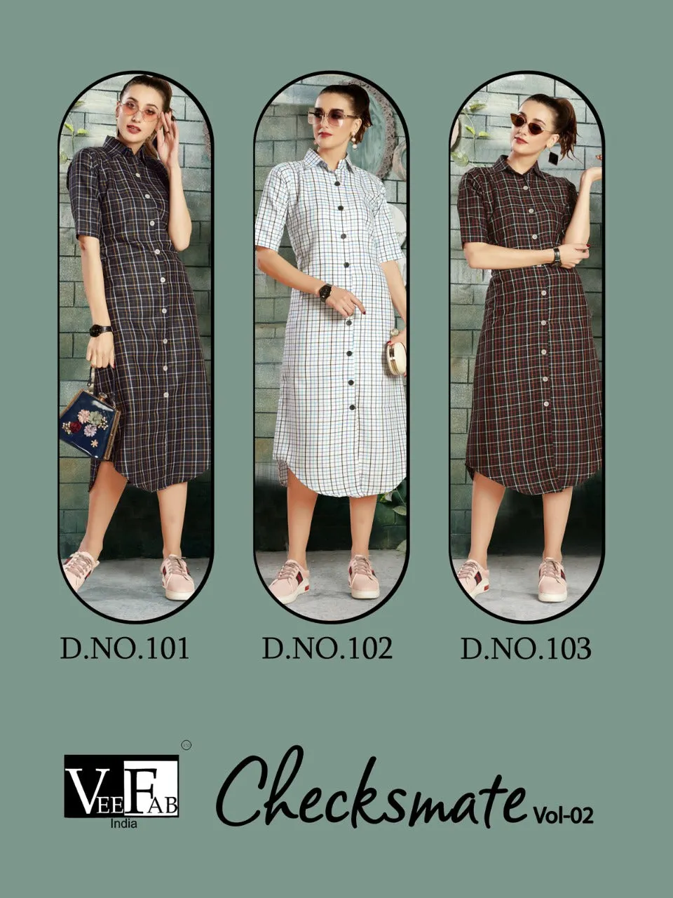 Vee Fab Launched Checksmate Cotton Casual Wear Kurtis Collection