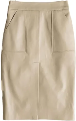 Women Commuting Leather Skirt Front Split Wrap Midi Skirt High Waist Solid Knee-Length A-Line Skirt