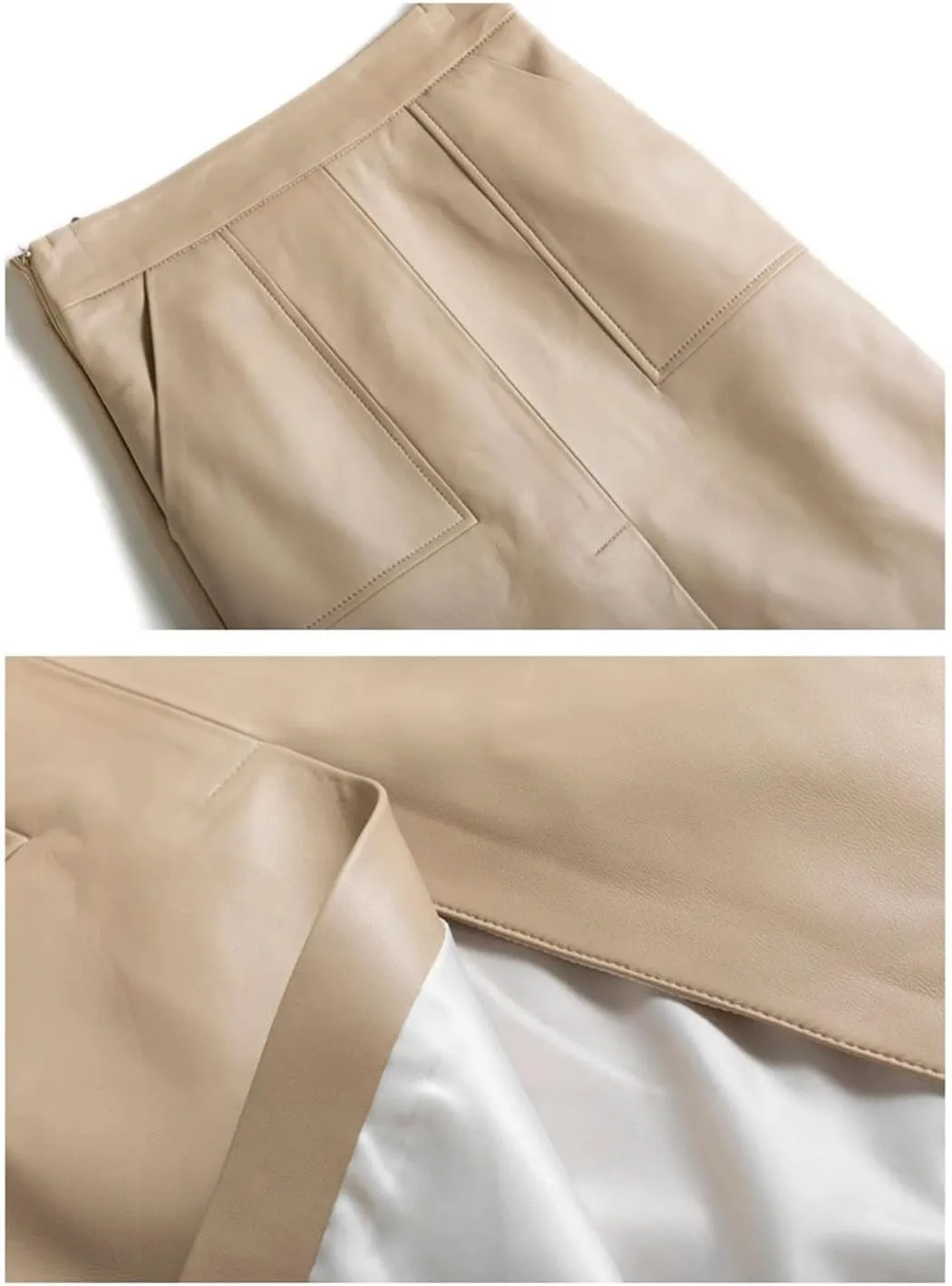 Women Commuting Leather Skirt Front Split Wrap Midi Skirt High Waist Solid Knee-Length A-Line Skirt