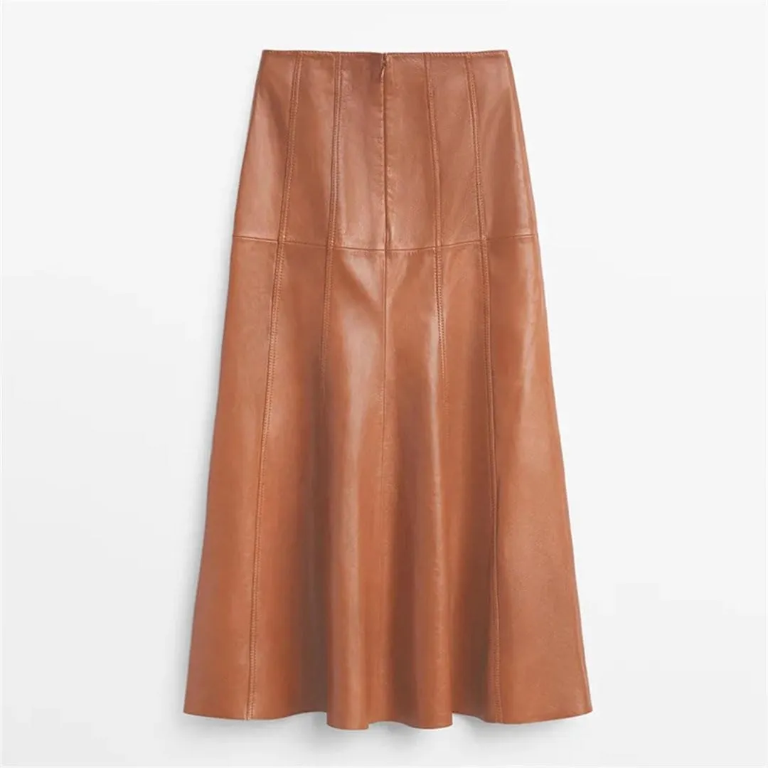Women Leather Mermaid Skirt High Waist Stitching Midi Skirts Solid Office Skirt