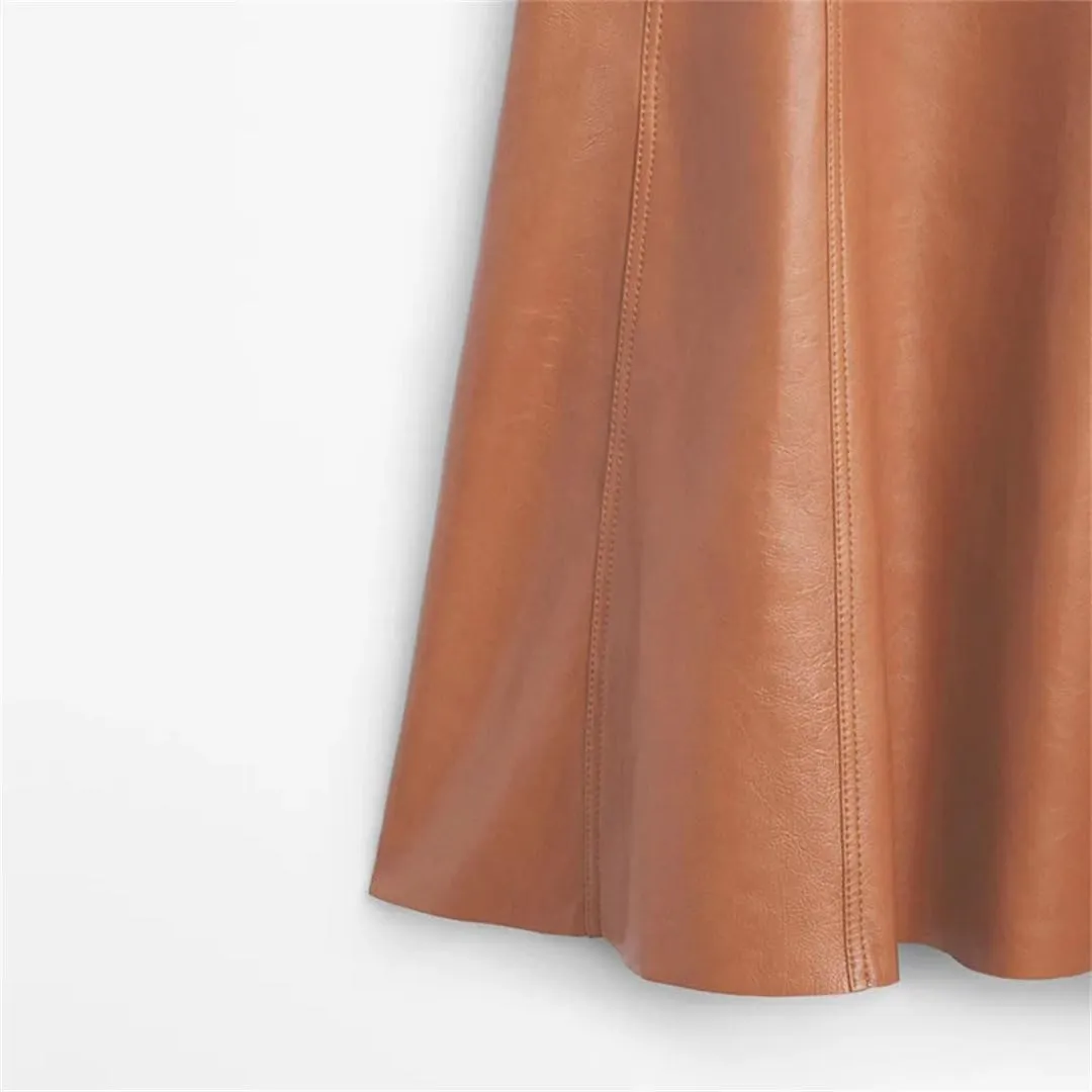 Women Leather Mermaid Skirt High Waist Stitching Midi Skirts Solid Office Skirt