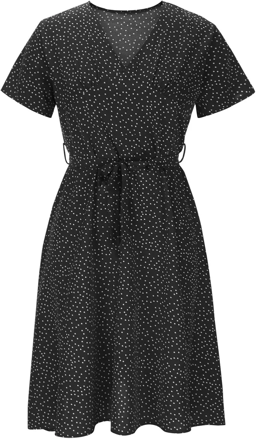 Womens Casual Floral A-Line Dresses V Neck Short Sleeve Lightweight Flowy Beach Sundress 2024 Trend Teaparty Traveling Dress