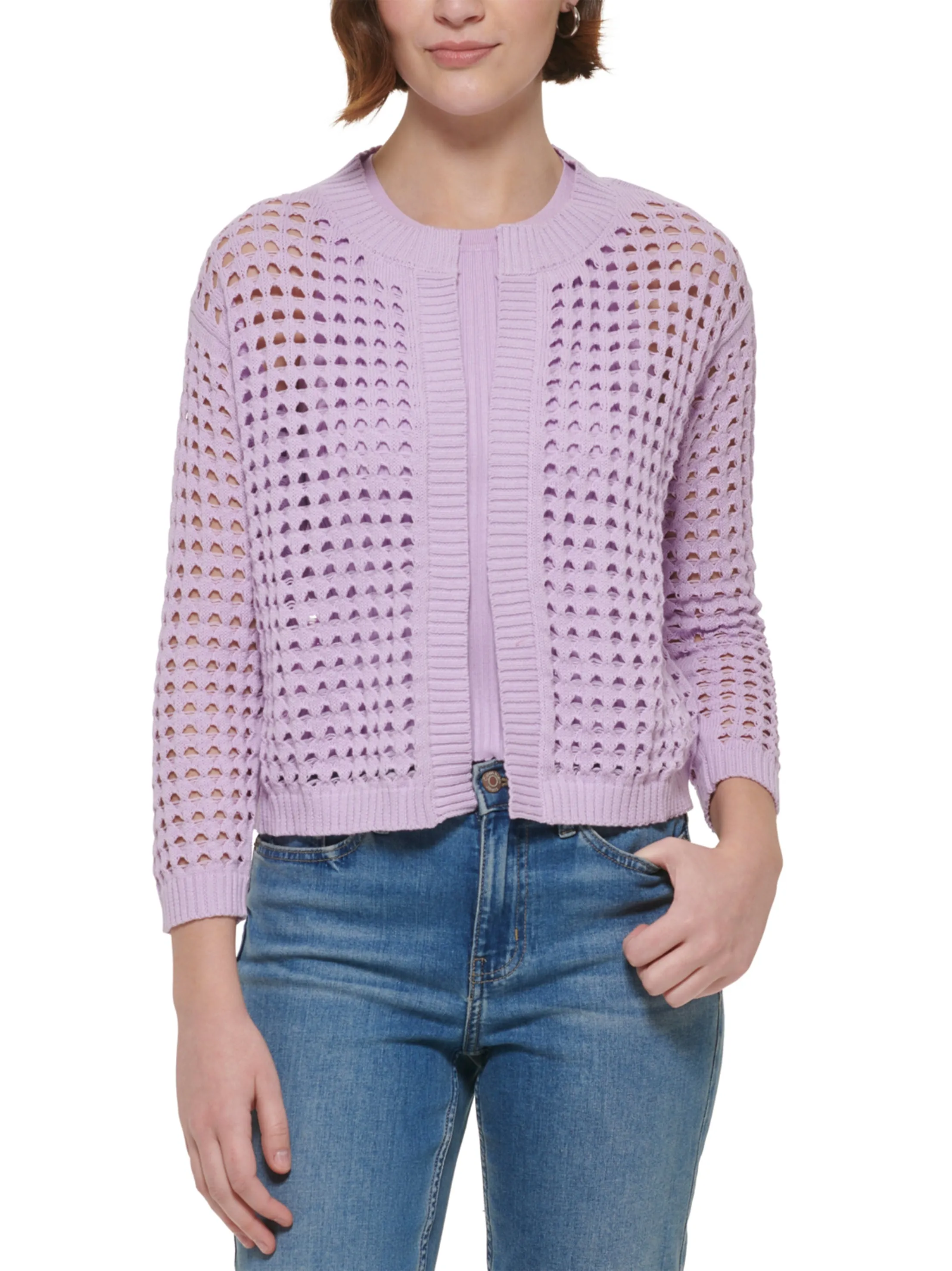 Women's Open Stitch Cardigan,Light Purple